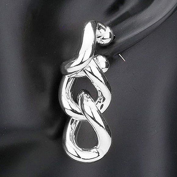 Silver Chain Link Dangle Earrings 2 Inch Metal Casual Simple Jewelry Accessory - Picture 2 of 2